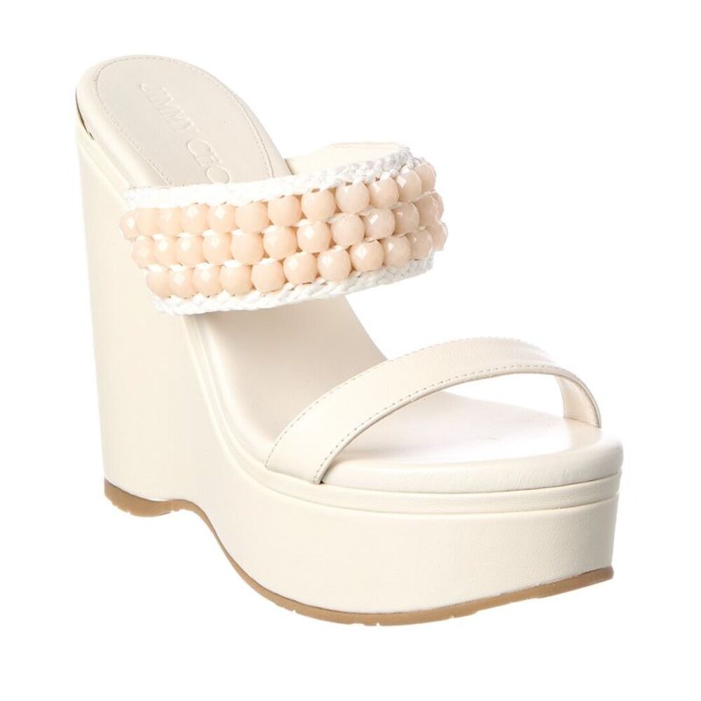 Jimmy Choo Leather & Raffia 130 Espadrille Sandal, White